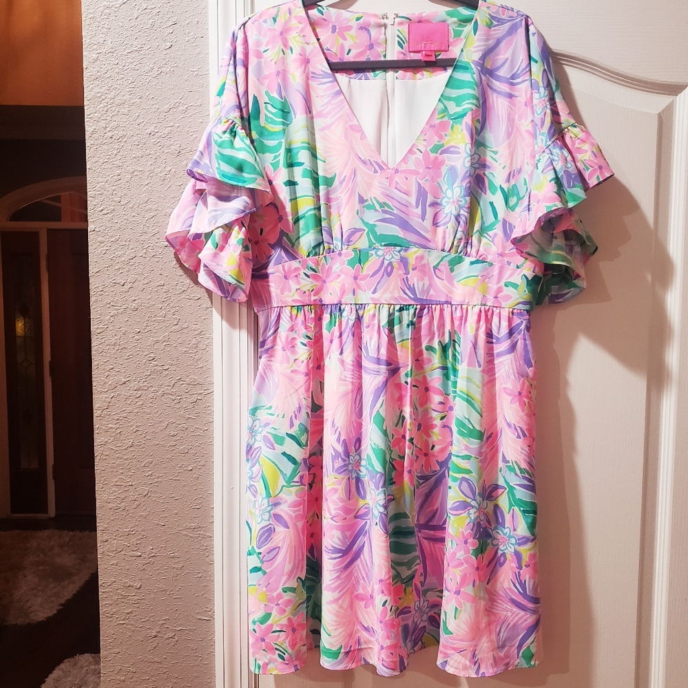 Floral Pink and Green Dress